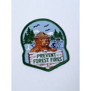Vintage Smokey The Bear Patch "Prevent Forest Fires!" Stream Mountains Deer NOS